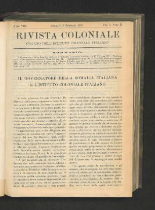 Il Governator Della Somalia Italiana E L'Istituto Coloniale Italiano.