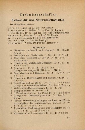 37-59, Fachwissenschaften