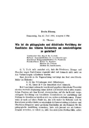 Zweite Sitzung : [Thema II] ; [Protokolle der Verhandlungen]
