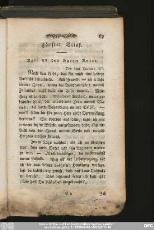 Fünfter Brief. Karl an den Baron Knorr.
