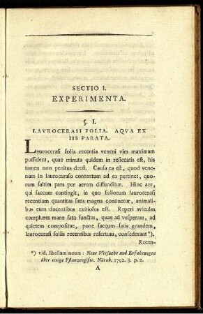 Sectio I. Experimenta