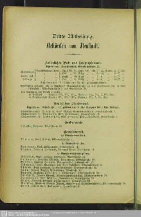 Dritte Abtheilung. Behördenverzeichnis : Dritte Abtheilung. Behörden von Neustadt