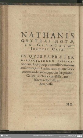 Nathanis Chytraei Notae, In Galateum Ioannis Casae