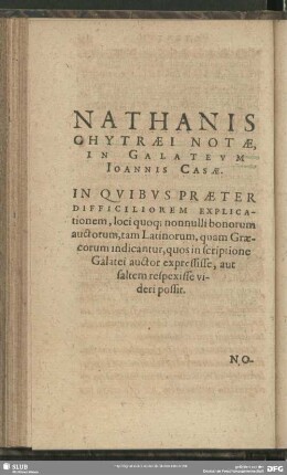 Nathanis Chytraei Notae, In Galateum Ioannis Casae