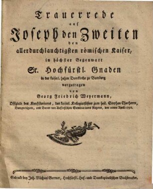 Trauerrede auf Joseph II. Röm. Kayser