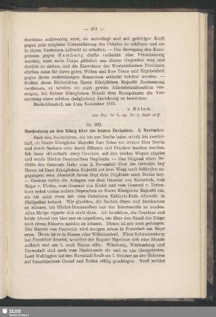 Nr. 322. Hardenberg an den König über die letzten Ereignisse. 5. November