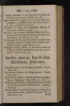 Sentus interni Intellectus Memoria. Judicium.