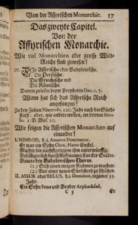 57-62, Das zweyte Capitel. Von der Assyrischen Monarchie.