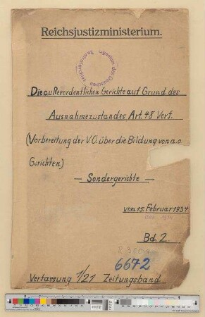 Vorbereitung der VO über die Bildung von Sondergerichten: Bd. 5