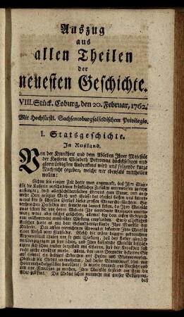 VIII. Stück. Coburg, den 20. Februar, 1762.