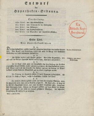 Entwurf der Hypotheken-Ordnung