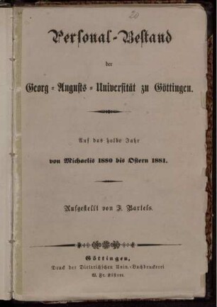 WS 1880/81: Personal-Bestand der Georg-Augusts-Universität zu Göttingen
