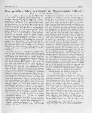 Vom politischen Leben in Ottweiler im Revolutionsjahr 1848/49.