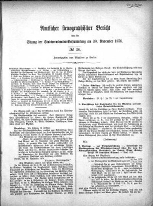 Amtlicher stenographischer Bericht über die Sitzung der Stadtverordneten-Versammlung am 30. November 1876
