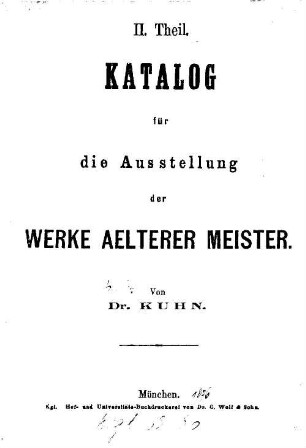 Katalog für die Ausstellung der Werke aelterer Meister, 2