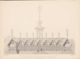 Ausstellungsgebäude für die rheinischen Weinproduzenten, Philadelphia: Ansicht (aus: Architektonisches Skizzenbuch, H. 142/1, 1877)