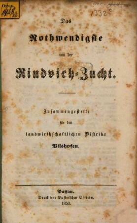 Das Nothwendigste von der Rindviehzucht