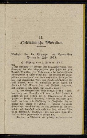 II. Oekonomische Miscellen