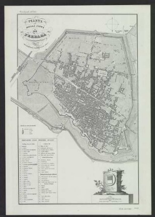 Stadtplan von Ferrara, Italien, 1:8 000, Lithographie, um 1850
