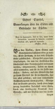 Achtes Capitel. Bemerkungen über die Sitten und Gebräuche der Türken