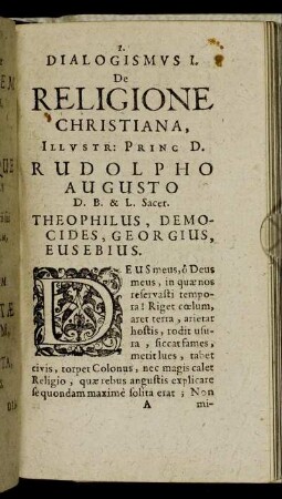 Dialogismus I. De Religione Christiana.