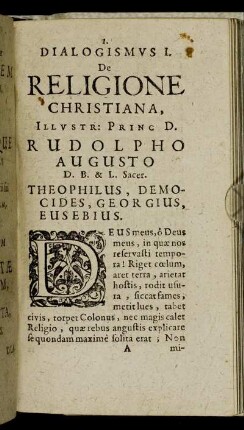Dialogismus I. De Religione Christiana.