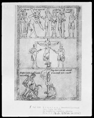 Dialogus de laudibus sanctae crucis — Drei neutestamentliche typologische Szenen, Folio 5recto