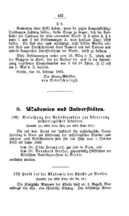 Verleihung der Reisestipendien zur Förderung archäologischer Studien : [II. Akademien und Universitäten]