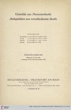 Gemälde aus Museumsbesitz, Antiquitäten aus verschiedenem Besitz : Versteigerung: Mittwoch, 24. Juni 1936