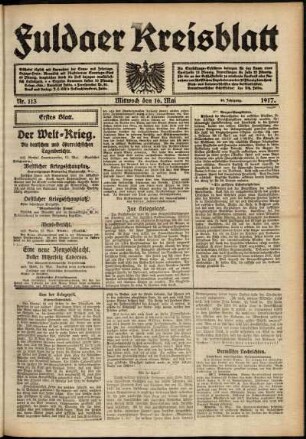 Erste Ausgabe vom Mittwoch, den 16. Mai 1917.