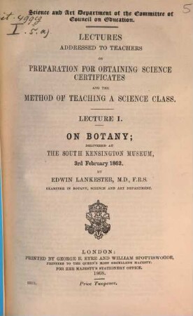 On botany : delivered at The South Kensington Museum, 3rd February 1862