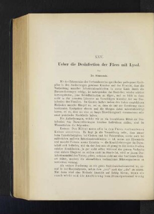 XXV. Ueber die Desinfection der Fäces mit Lysol.