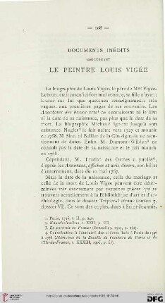 Documents inédits concernant le peintre Louis Vigée