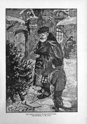 Die Letzten auf dem Weihnachtsmarkt. Original-Zeichnung von W. Zehme