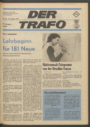 TRO-Betriebszeitung 'Der Trafo'; Nr. 32/1977 (29. August 1977)