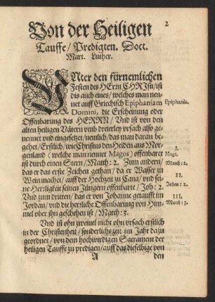 Von der Heiligen Tauffe/ Predigten. Doct. Mart. Luther.