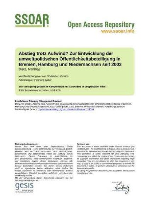Abstieg trotz Aufwind? Zur Entwicklung der umweltpolitischen Öffentlichkeitsbeteiligung in Bremen, Hamburg und Niedersachsen seit 2003