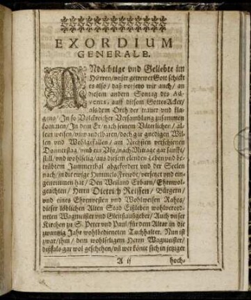 Exordium Generale / Exordium Speciale