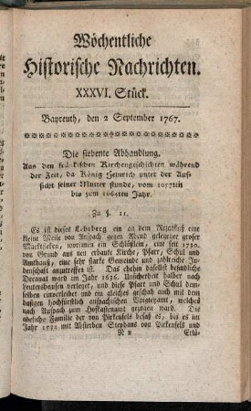 XXXVI. Stück. Bayreuth, den 2 September 1767.