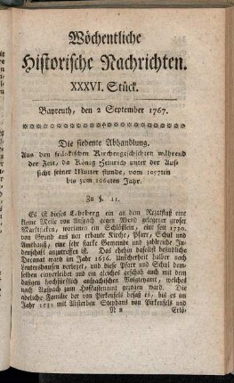 XXXVI. Stück. Bayreuth, den 2 September 1767.
