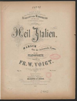 Heil Italien : Marsch über die italienische Hymne : für das Pianoforte : op. 58