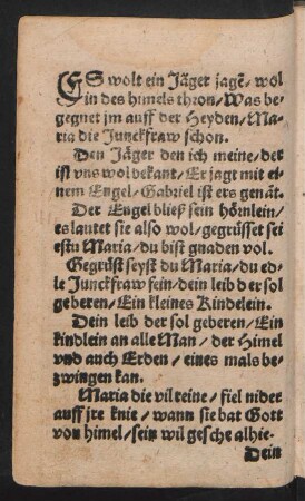 ES wolt ein Jäger jage[n]/ wol || in des himels thron/