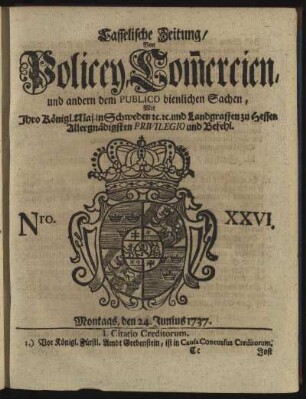 Nro. XXVI, Montags, den 24. Junius 1737