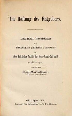 Die Haftung des Ratgebers