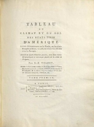 Tableau du climat et du sol des États-Unis d'Amerique, 1