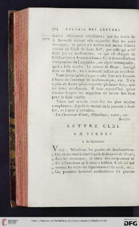 (Lettre CLXI - CLXX)
