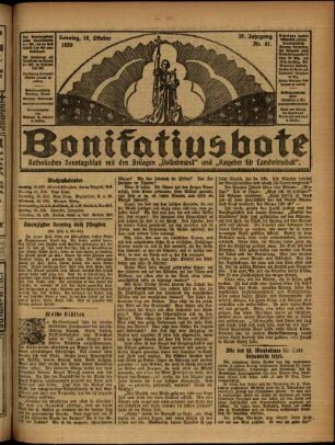 Erste Ausgabe vom Sonntag, den 10. Oktober 1920.