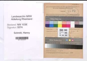 Entnazifizierung Hanny Schmitt , geb. 24.06.1908 (Angestellte)