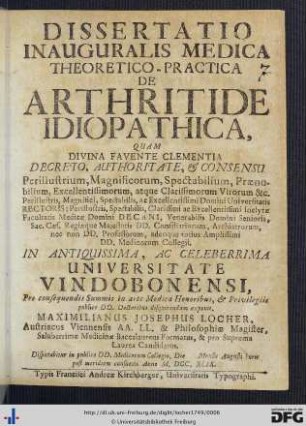Dissertatio Inauguralis Medica Theoretico-Practica De Arthritide Idiopathica