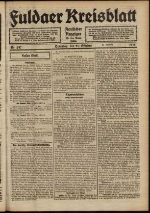 Erste Ausgabe vom Samstag, den 25. Oktober 1919.
